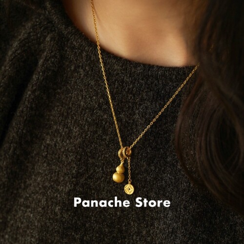 PANACHE 金色拉丝葫芦铜钱流苏项链 小众新中式高级感精致锁骨链
