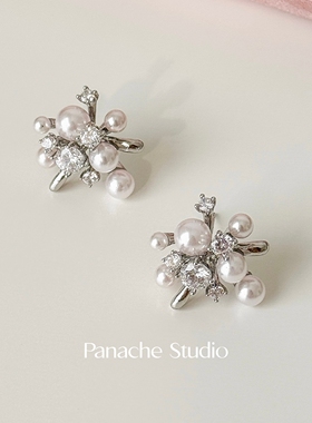 PANACHE 曼塔玫瑰珍珠烟花珍珠锆石耳钉 小众气质精致百搭耳环女