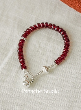 PANACHE 新中式深红色多切面串珠葫芦手串小众玻璃珠显白叠戴手链