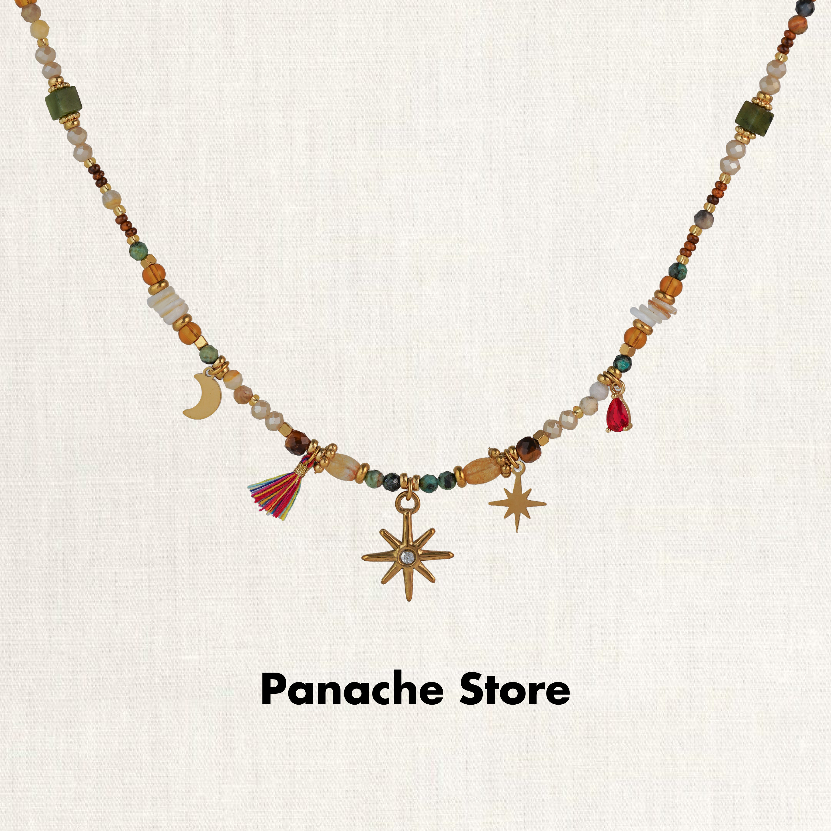 PANACHE 彩色天然石星月宝石吊坠项链 小众多巴胺风高级锁骨链女