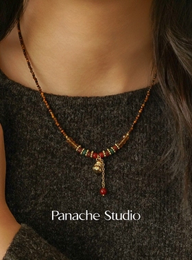 PANACHE 新中式虎眼石葫芦流苏项链 小众高级感天然石串珠锁骨链