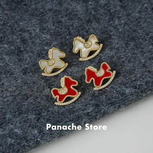 PANACHE 小众红白双色锆石小马耳钉 马年本命年高级感气质耳环女