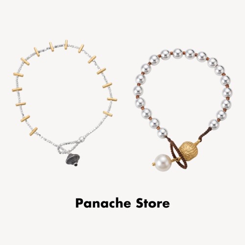 PANACHE 手作银色圆球线条可叠戴编织款手链 小众高级感精致手饰