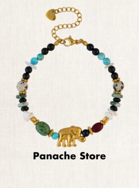 PANACHE 复古小象彩色天然石串珠手链 小众设计感百搭叠戴手串女