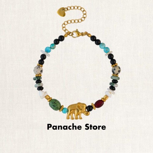 PANACHE 复古小象彩色天然石串珠手链 小众设计感百搭叠戴手串女