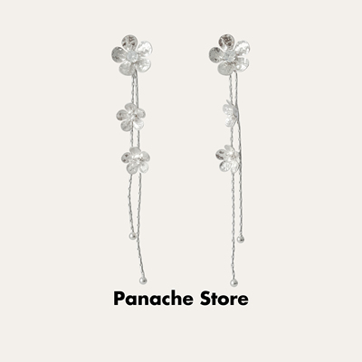 PANACHE 落银汐 肌理感花朵长流苏耳环 韩系高级设计小众气质耳钉