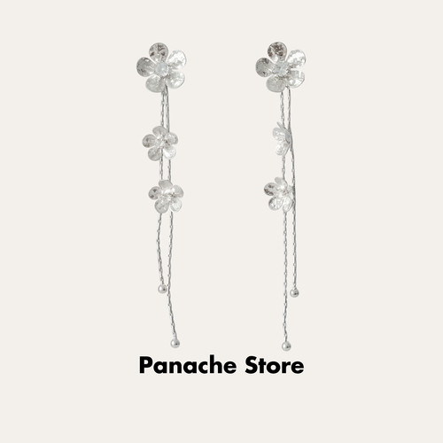 PANACHE 落银汐 肌理感花朵长流苏耳环 韩系高级设计小众气质耳钉