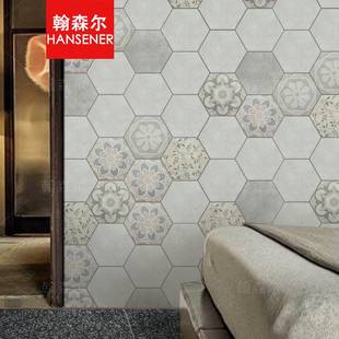 。翰森尔小花砖化妆室瓷砖厨房壁砖复古灰六果边形六角地板砖糖釉