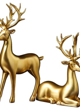 高档金鹿摆件欧式金色麋鹿创意酒柜家居客厅电视柜玄关现代家居