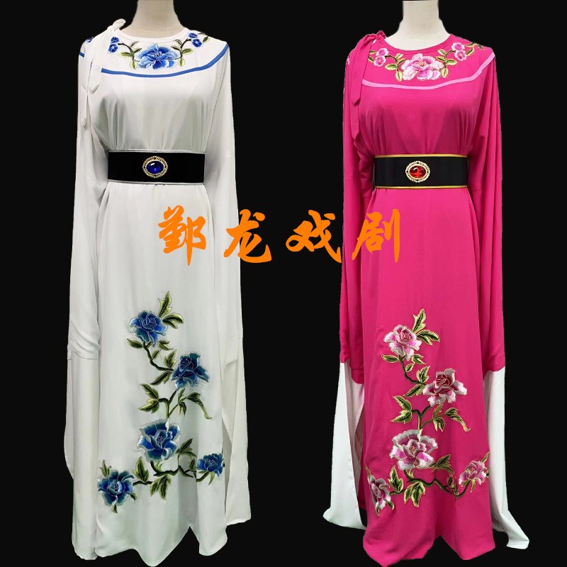 好货戏剧戏曲越剧黄梅戏戏服装绣花大牡丹圆领仿真丝小生演出服装
