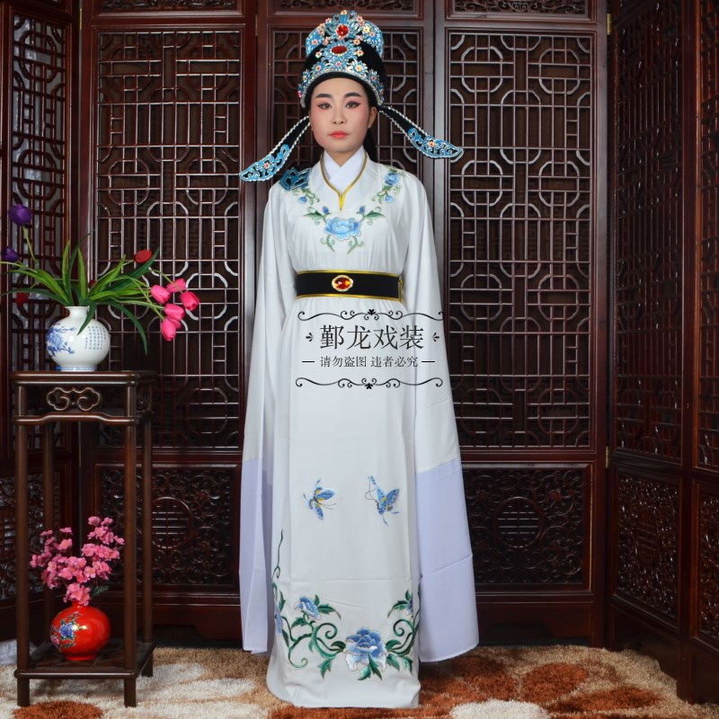 好货新款戏曲古装越剧黄梅戏仿真丝宝玉V领小生服装06