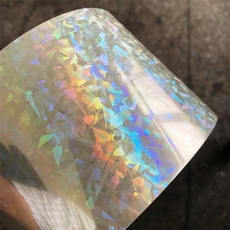 PET镭射碎玻璃双面胶冷裱膜手机壳光柱极光心形单面胸牌标牌奖牌