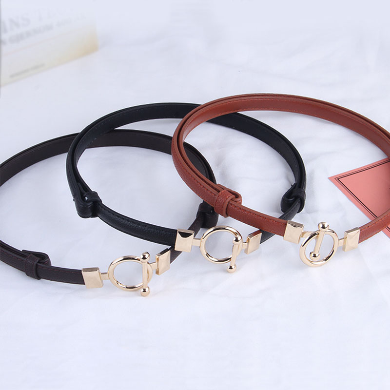 Women Leather Thin Belt Metal Simple Hook Buckle Adjustable