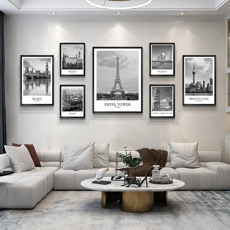 好货黑白建筑风景北欧现代客厅沙发装饰画餐厅KTV清吧酒吧壁画挂