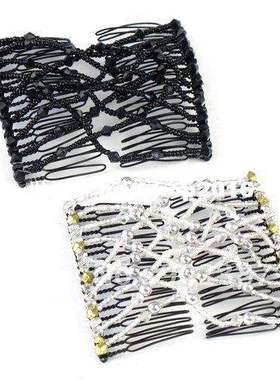 one pair elastic stchy double bead hair magic comb clip #