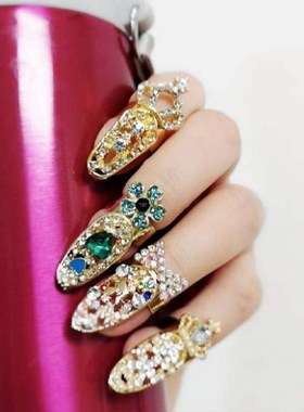 新品指套护指甲盖古装古风护甲套宫廷现代护指套镂空皇冠舞蹈新娘