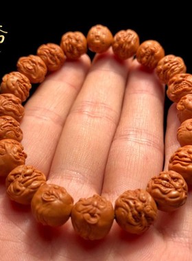 龙纹桃核手串恶僧核雕手链小籽纯手工雕刻弥勒佛爷手持非橄榄核