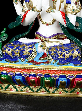 极速四臂观音佛像密宗纯铜居家供奉摆件手工彩绘客厅用观世音菩萨