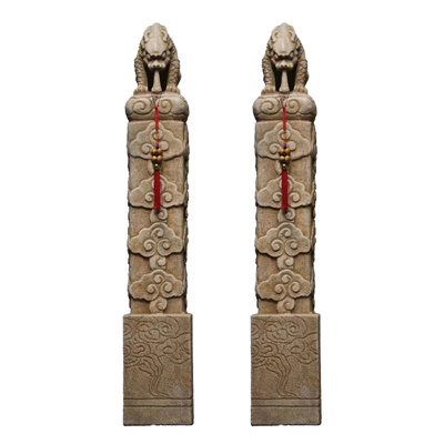 石雕拴马桩汉白玉仿古做旧祥云吸水兽招财貔貅一对石柱子镇宅摆件