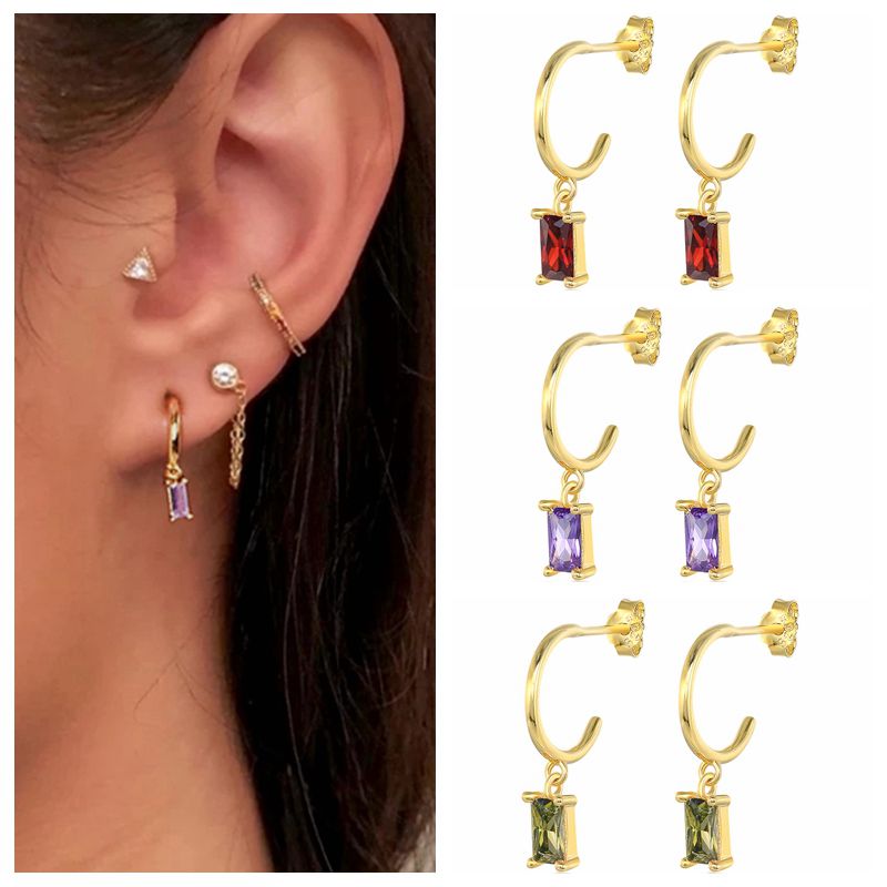 Geometric Zircon Piercing Earring Earings Jewelry pendiente