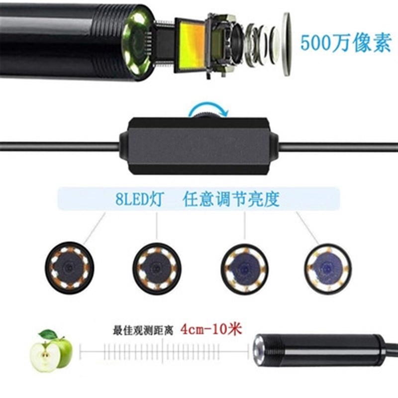 好货2u021防水窥镜探头电脑500空调修安工业管道内检测远焦8mm万