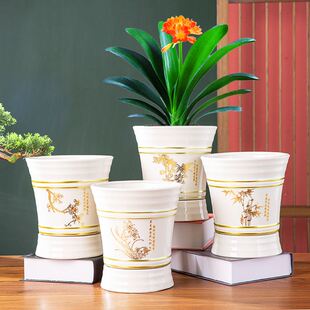 2023新款陶瓷花盆深高盆一帆风顺的花盆种发财树金钱树落地盆景盆