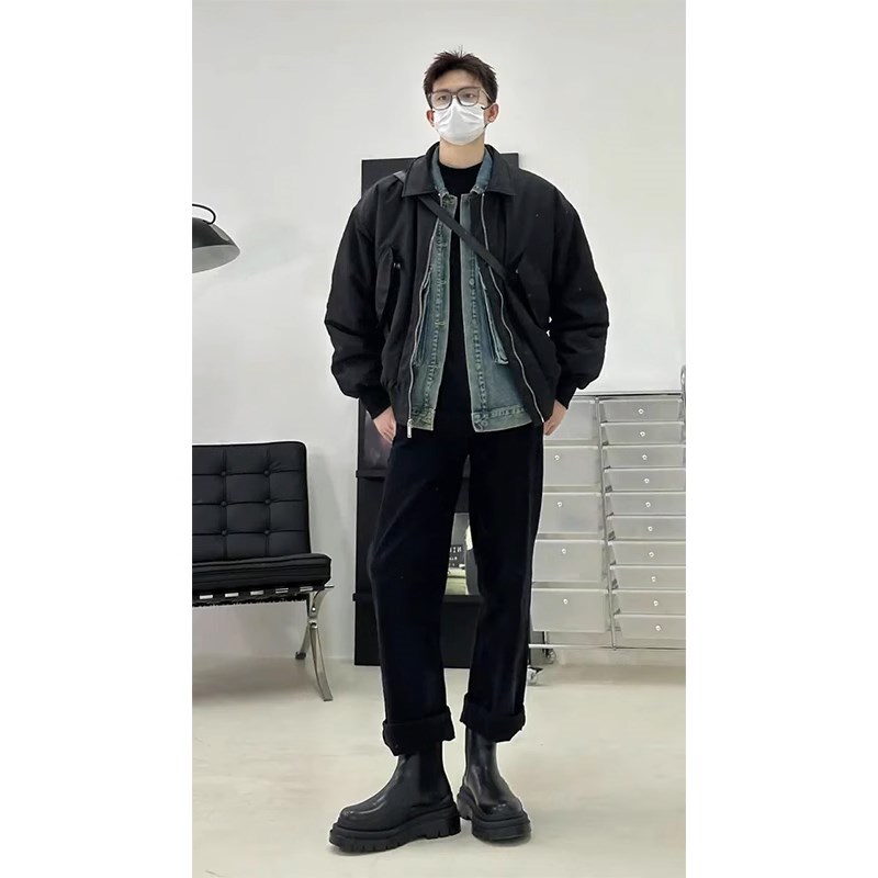 配马丁靴的裤子男款高级感黑色新塘牛仔裤夏季ootd穿搭卷边烟管裤