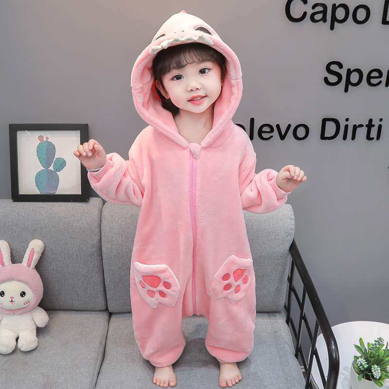 极速女童珊瑚绒连体睡衣秋冬季女孩宝宝儿童法兰绒婴儿冬款恐龙家