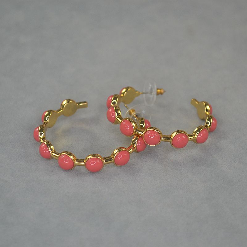 Lele 铜芯镀金镶嵌豆沙红宝石圆圈 耳环简约气质耳饰个性轻奢