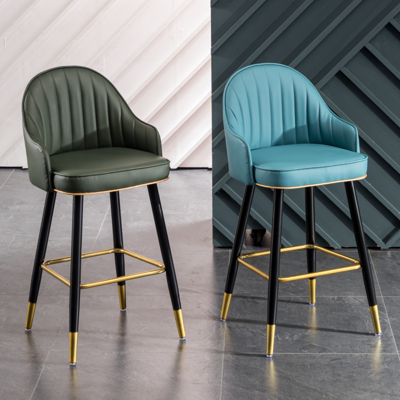 轻奢吧台椅北欧现代简约前台岛台酒吧高脚凳家用靠背椅子皮艺高凳