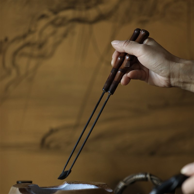 好货奇竹斋复古竹鞭碳夹木炭夹 煮茶炉配件火箸火筷夹碳专用功夫