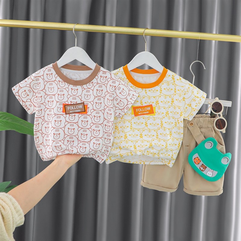 短裤儿童薄款女孩裤子短袖男孩男童夏装2023新款网红儿童衣服童装