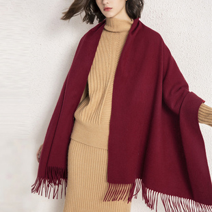 100%纯羊绒围巾披肩两用旗袍外搭女秋冬加长款加厚保暖围脖内蒙古