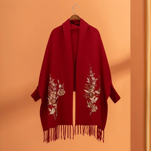 秋冬季女红色披肩外搭披风妈妈款结婚旗袍礼服喜婆婆婚宴外套斗篷