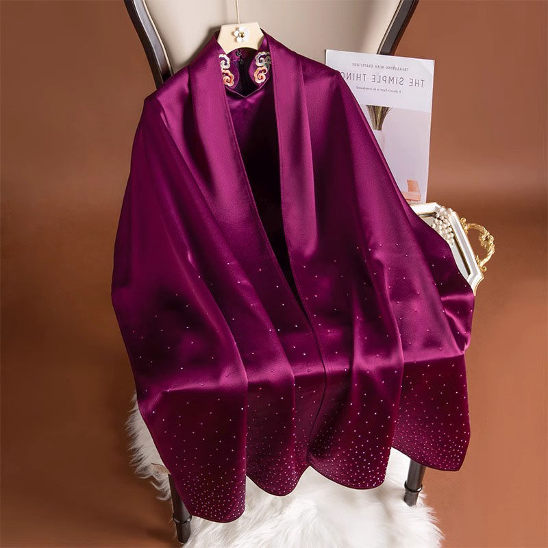 高贵紫色旗袍披肩外搭女春秋婚礼喜婆婆妈妈镶钻外搭外披斗篷外套