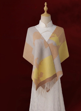 中国风红色羊绒围巾冬季保暖长方形纯色流苏披肩男女通用羊毛围脖