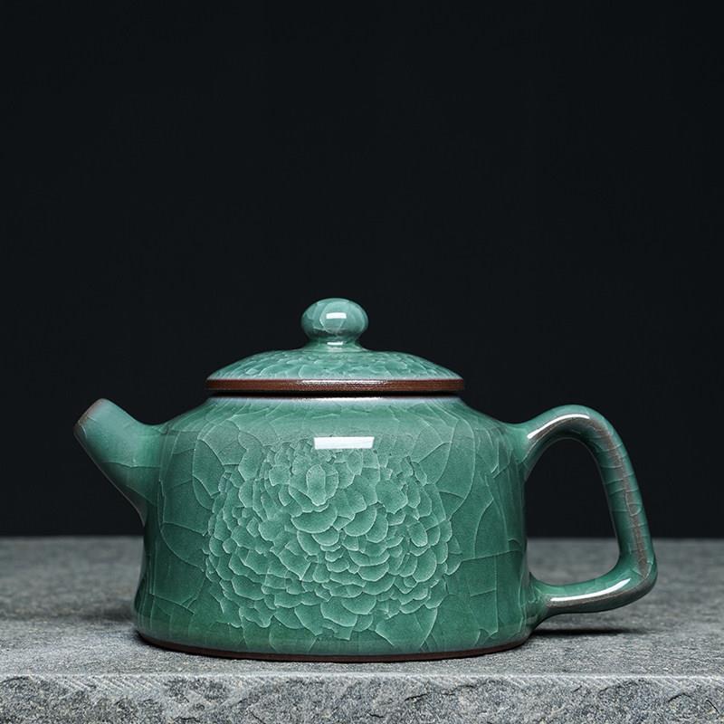 青瓷茶壶单壶手工哥窑冰裂纹高端绿色冰花泡茶壶功夫茶具带过滤