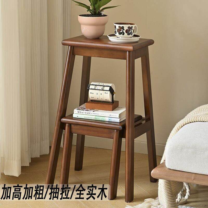 全实木折叠梯凳多功能客厅边几中式折叠梯子茶几两用登高取物家用