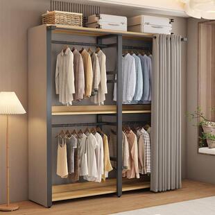 简易衣柜家用卧室现代简约钢木组合加固布衣柜出租房衣帽间大衣架