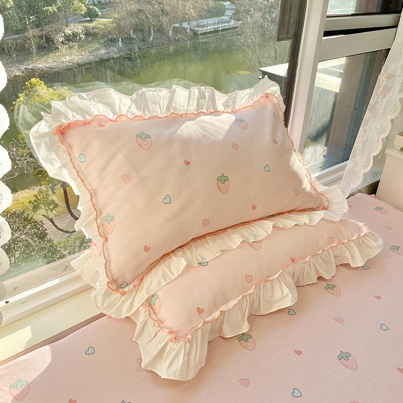 网红款花边100全棉枕套一对装公主风纯棉枕头套48cmx74cm整头套