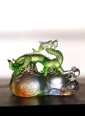 2025蛇年吉祥物彩釉葫芦生肖五爪金龙工艺品青龙饰品镇屋茶宠物