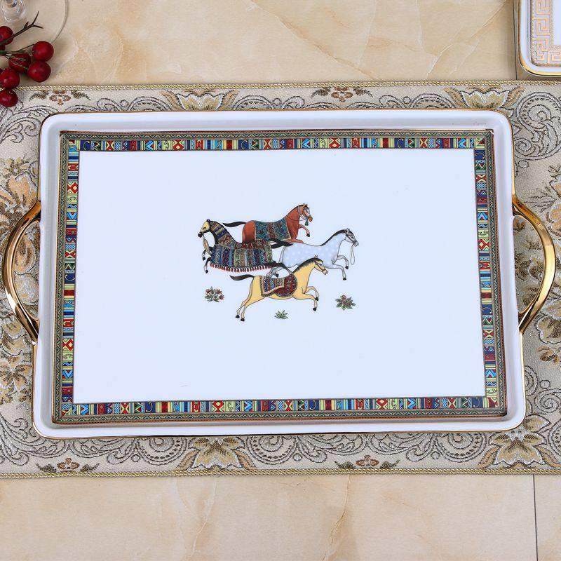 欧式陶瓷托盘茶盘长方形水果盘客厅茶具茶壶水杯时尚描金收纳托盘,餐饮具,茶盘,淘宝优惠券,粉丝福利购,淘宝优惠卷