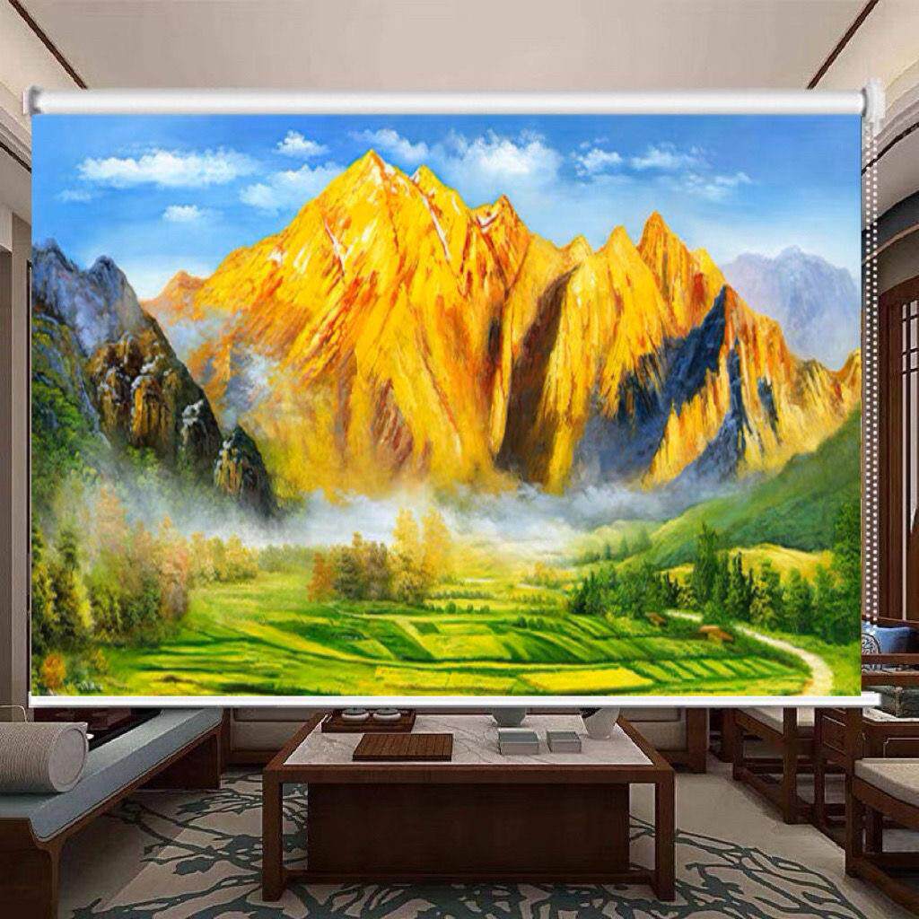 有山无水山水画卷帘客厅办公室遮阳窗帘可调卷拉防水