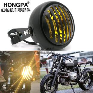 CG125机车覆古改装大灯通用GN125机车大灯总成金属前照灯配件