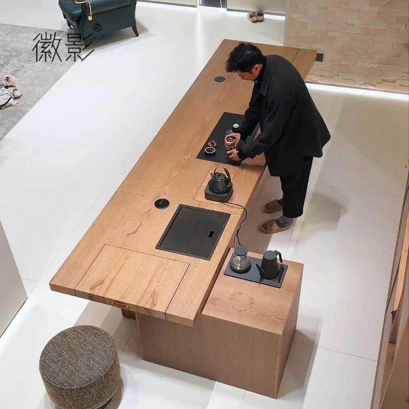 徽影北美黑胡桃木茶桌意式极简轻奢泡茶台实木大板别墅功夫茶茶台
