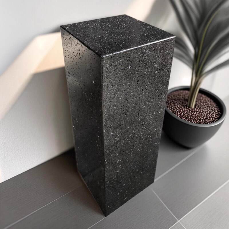 黑色洞石天然大理石底座酒店别墅客厅玄关石柱花架摆件底座雕塑台