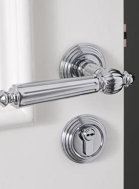 INDOORS银色法式锁具卧室门锁通用静音家用铜锁芯化妆室房门把手