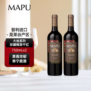 大地MAPU珍藏梅洛干红葡萄酒智利原瓶进口红酒750ml*2