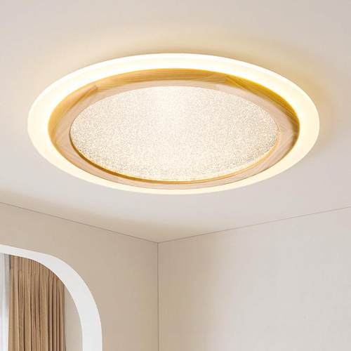 沐遇星空卧室灯白蜡木圆形婚房灯创意简约满天星护眼儿童吸顶灯具