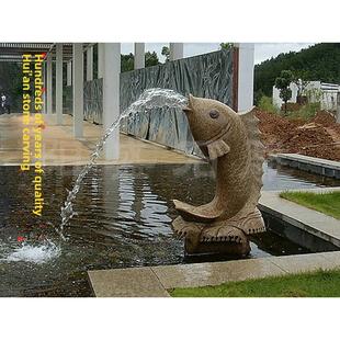 锈石喷水鲤鱼庭院鱼池摆件吐水鲤鱼惠安石雕园林景观户外喷泉雕塑